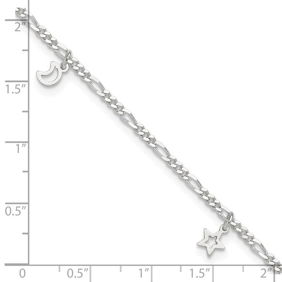 925 Sterling Silver Polished Star Charm and Moon 9" + 1" Ext. Jewelry Anklet - Picture 8 of 9